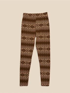 Shosho Brown Fair Isle Fleece Lined Leggings Nordic Snowflake S
